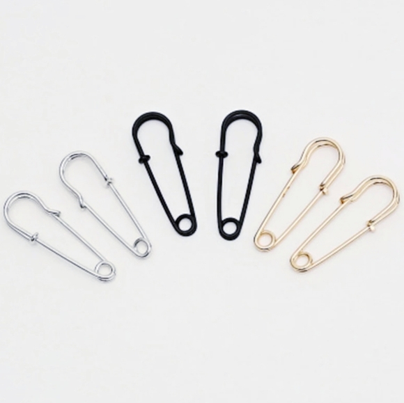 Safety Pin Earrings Black Silver or Yellow Gold - Picture 4 of 5